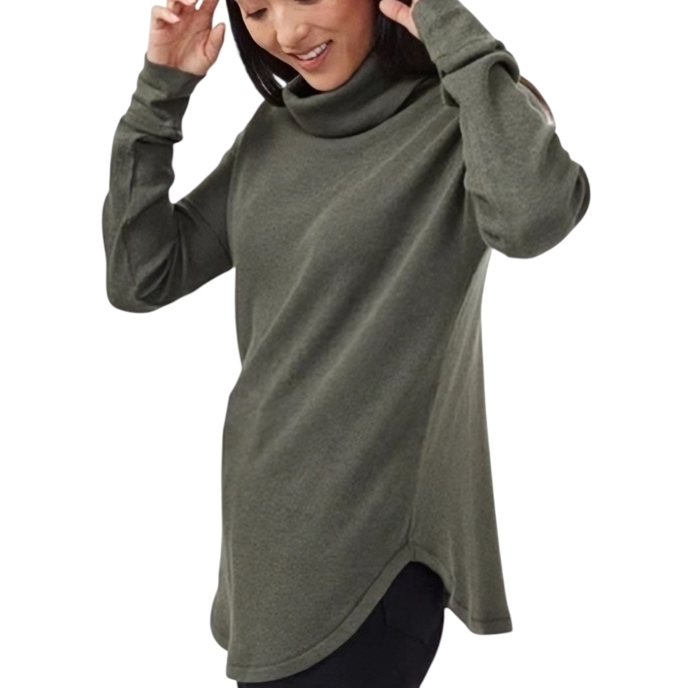 Tentree Waffle Knit Turtleneck Women Small Green Organic Cotton Tencel
